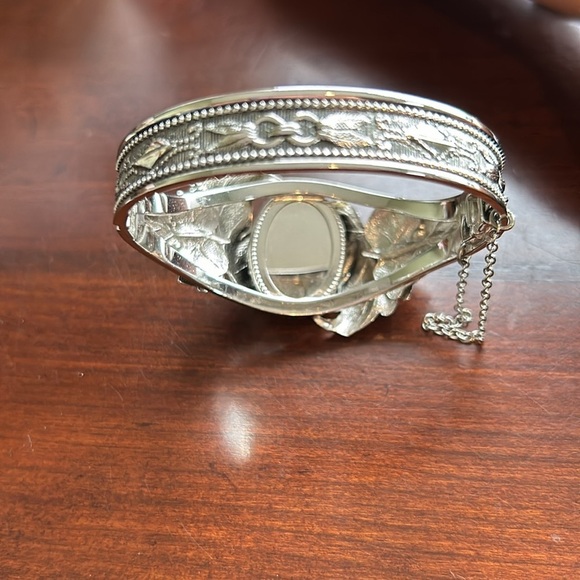 Whiting and Davis vintage silver plated hinged bracelet hematite cabochon stone - Picture 15 of 15